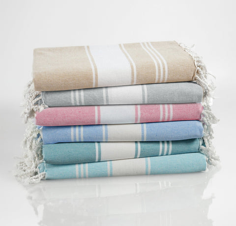 Set of 6 100% Cotton Chambray Turkish Beach Towels - Multi Pk1